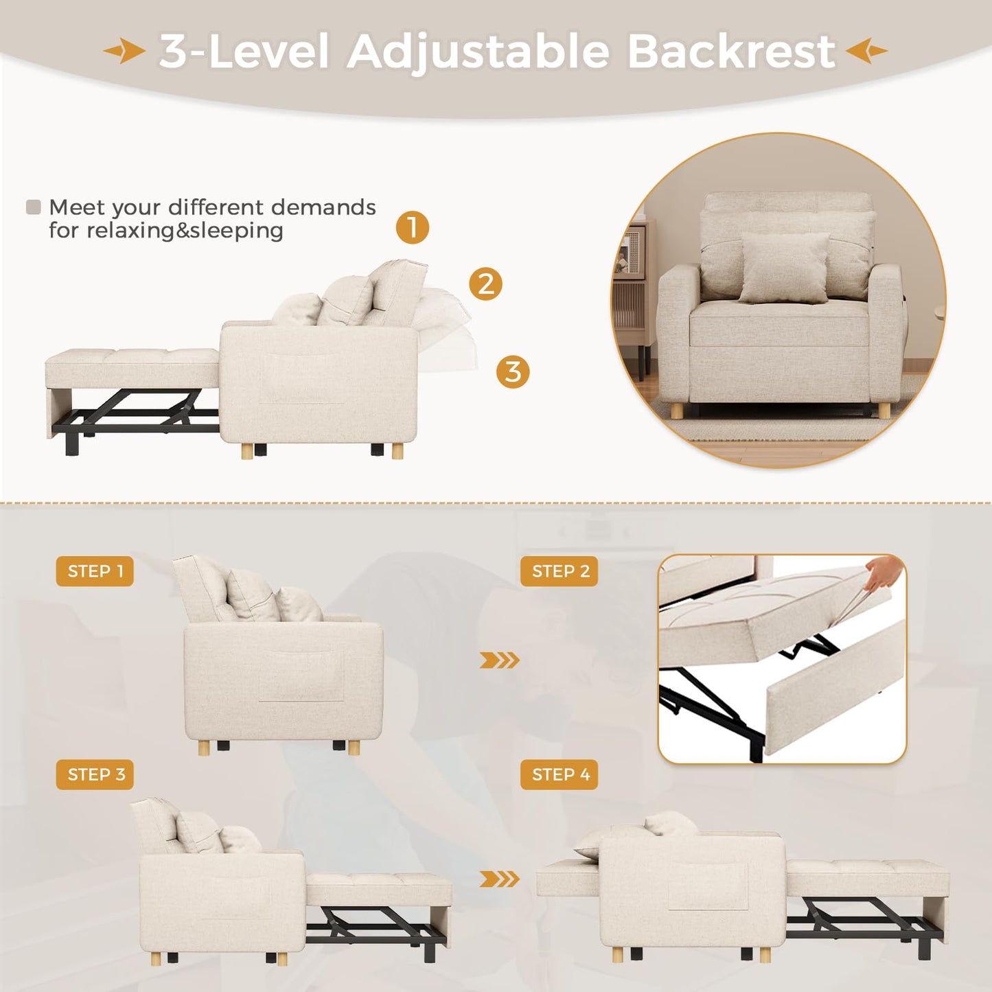 YODOLLA 3 in 1 Chair Bed Sleeper for Adults