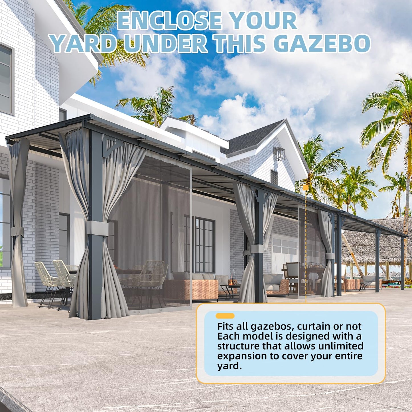 YODOLLA 20' x 8' Outdoor Gazebo Pergola with Curtains and Netting