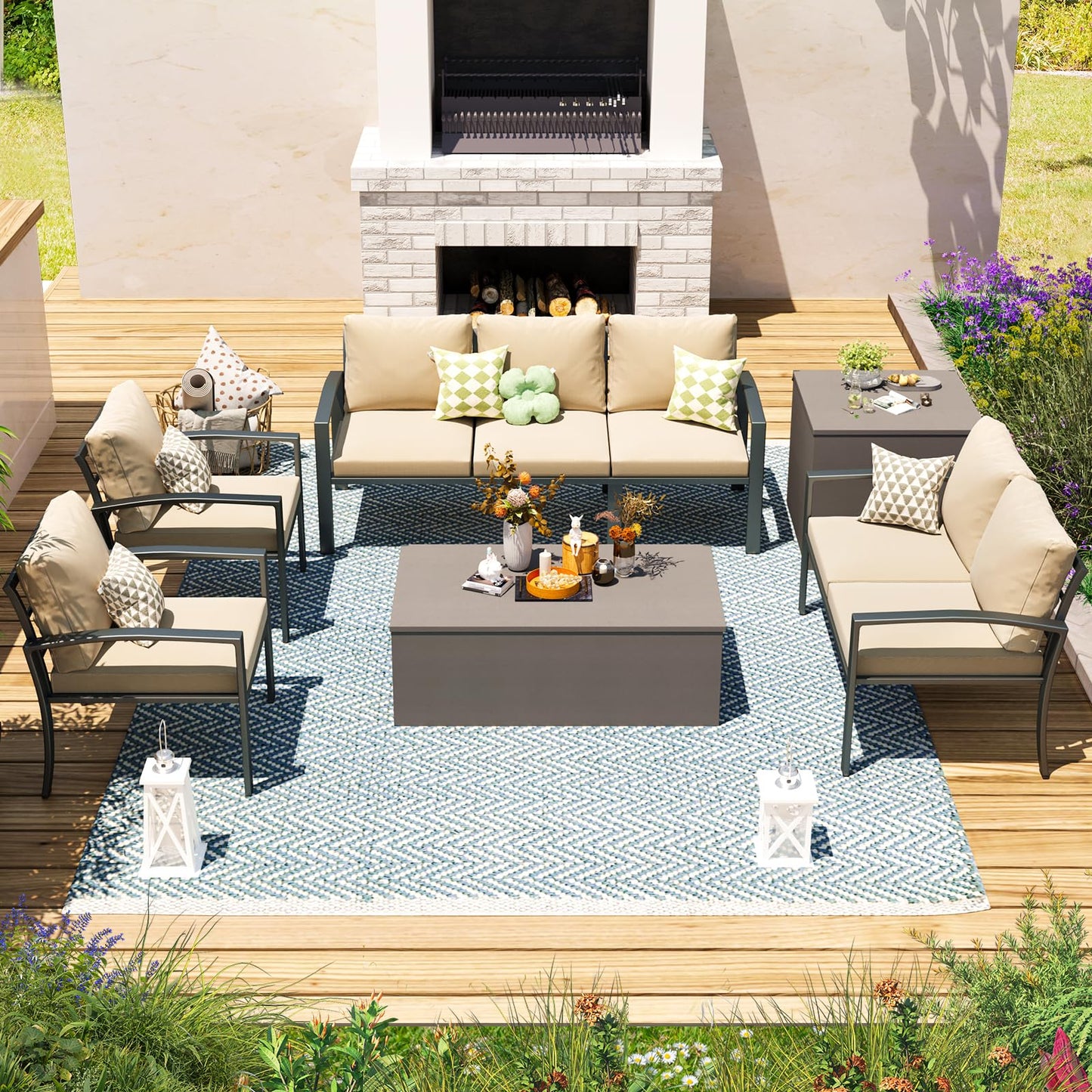 YODOLLA 6 Pieces Metal Patio Furniture Set, Beige