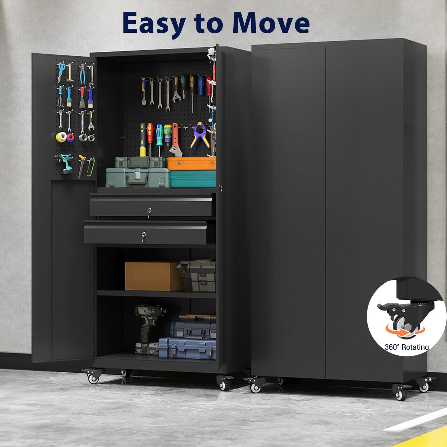 YODOLLA 71" Metal Garage Storage Cabinet with Drawers and Wheel