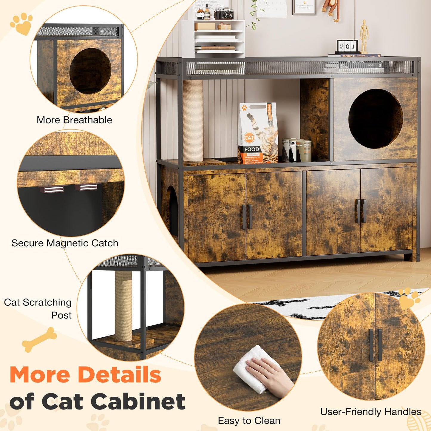 YODOLLA Cat Litter Box Enclosure with Scratching Post