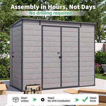 YODOLLA 4'x8' Resin Outdoor Storage Shed, Lean to Plastic Shed with Base