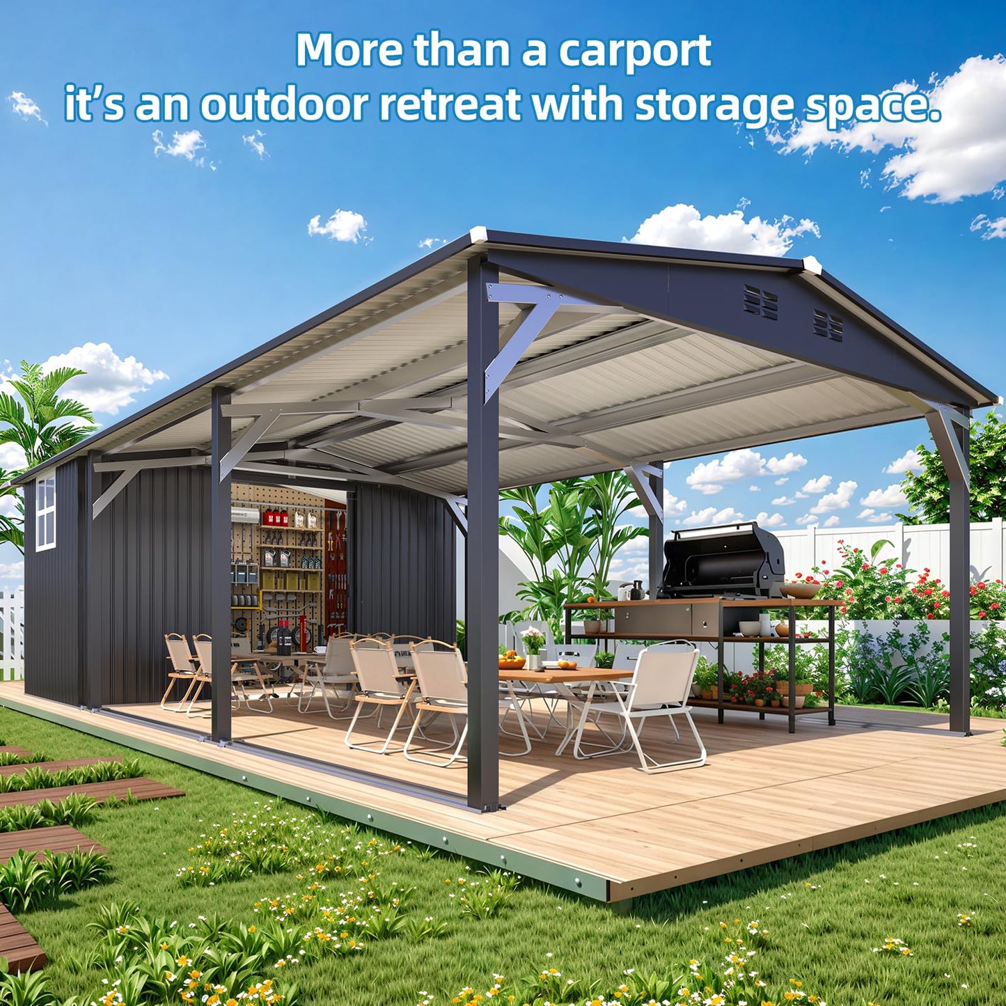 YODOLLA 12x22 Metal Carport with Storage Sheds