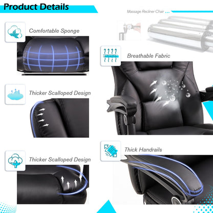 YODOLLA Office Chair with 7 Points Vibration Massage&Heat, Adjustable Ergonomic Recliner, Black