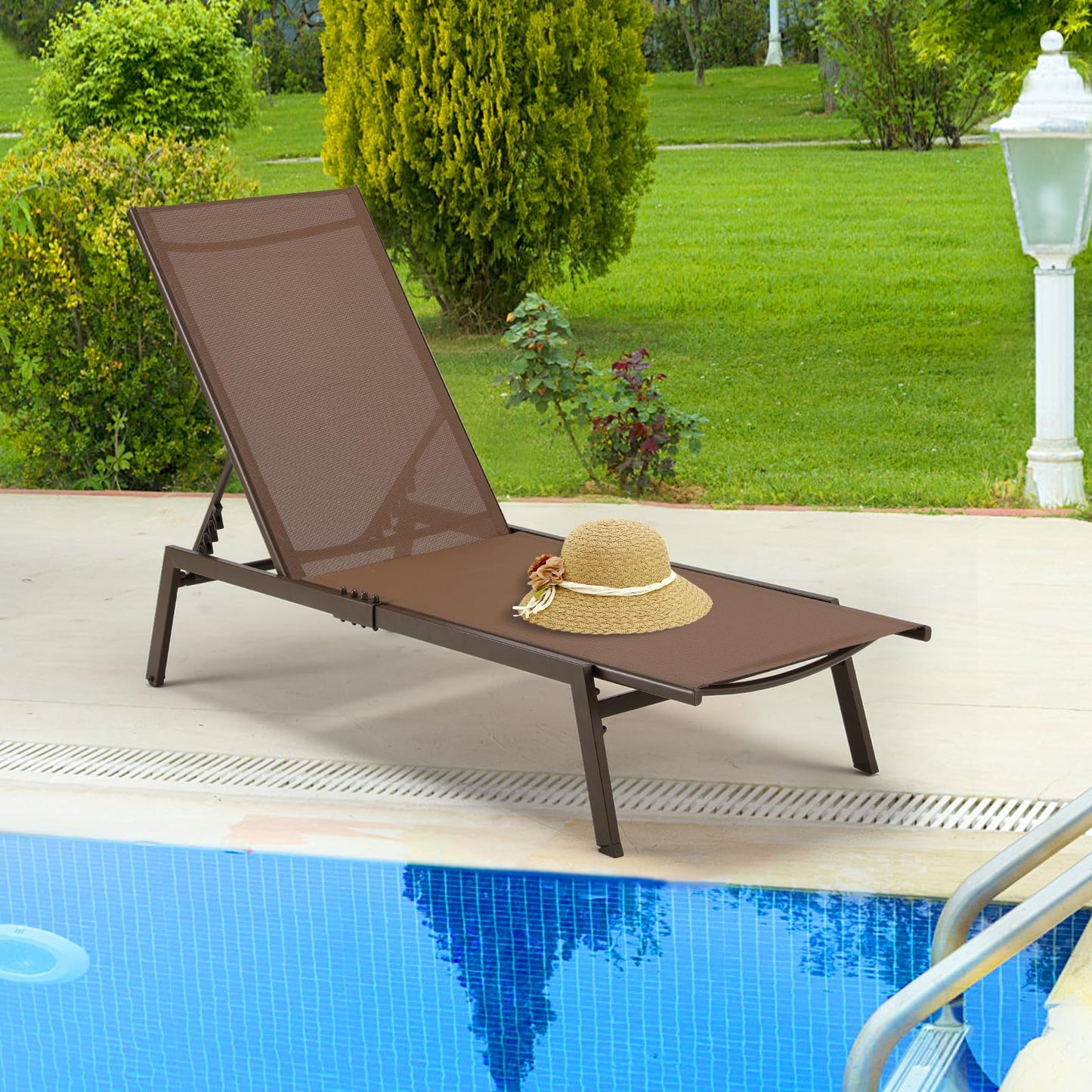 YODOLLA 4 PCS Curved Design Pool Lounge Chairs, Brown