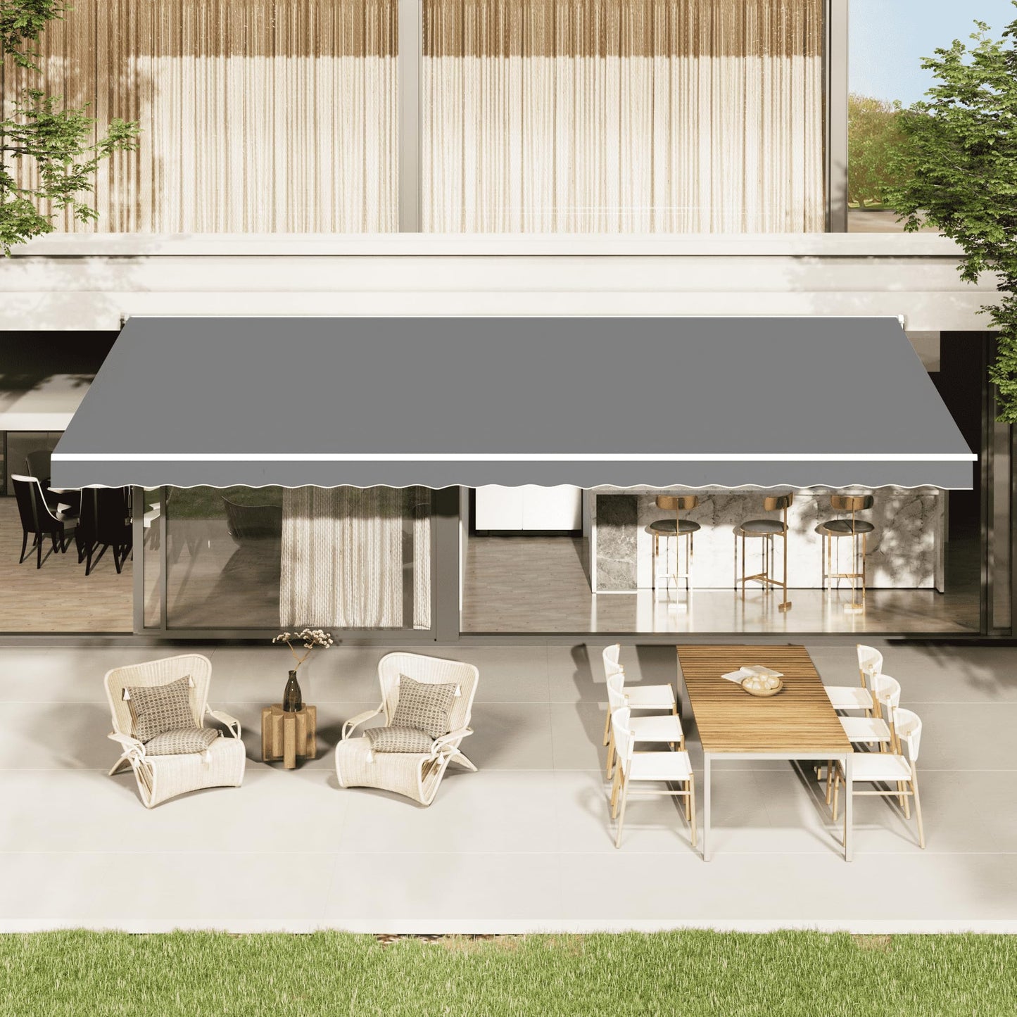 YODOLLA 12'×10' Manual Retractable Awning Sun Shade Patio Awning Cover