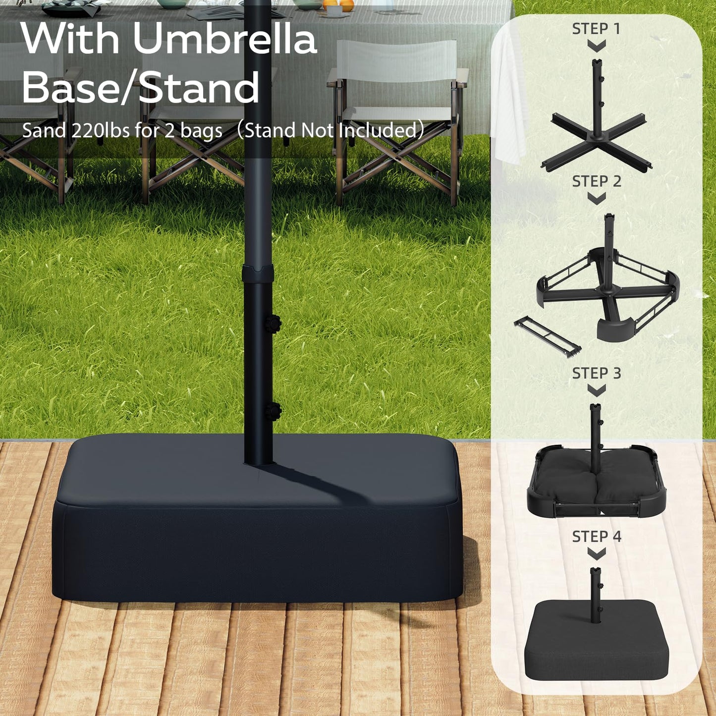 YODOLLA 15ft Double-Sided Patio Umbrella Outdoor Rectangle Umbrella with Base, Gray