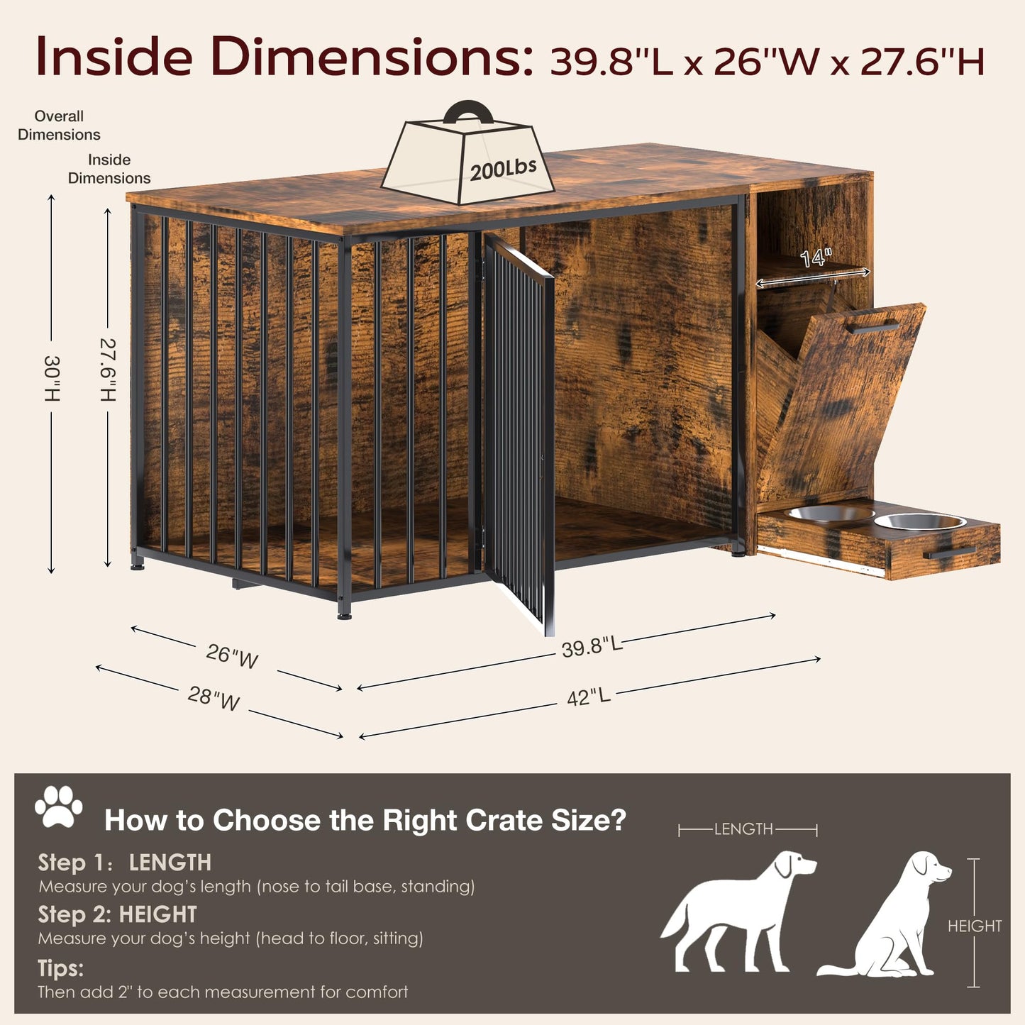 YODOLLA 42 Inch Dog Crate Furniture with Storage Cabinet