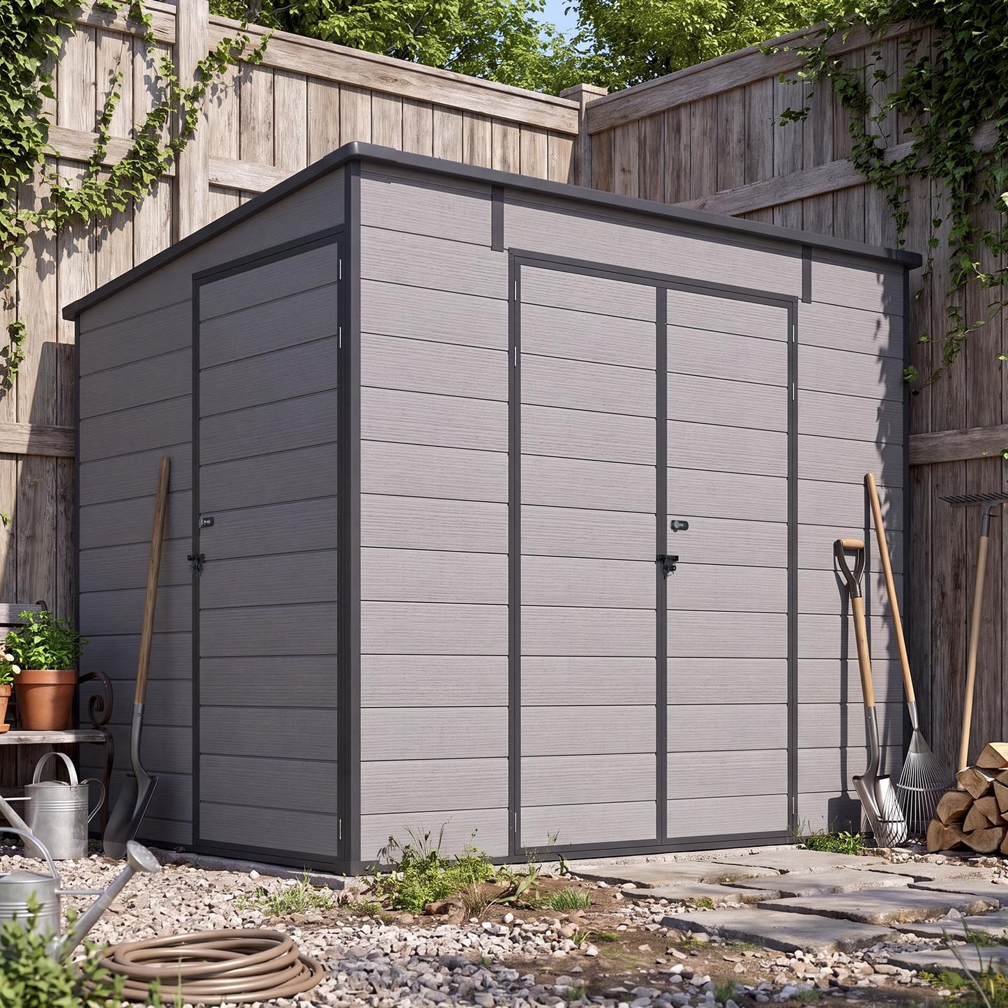 YODOLLA 6'x8' Outdoor Resin Storage Shed, Lean to Plastic Shed with Base