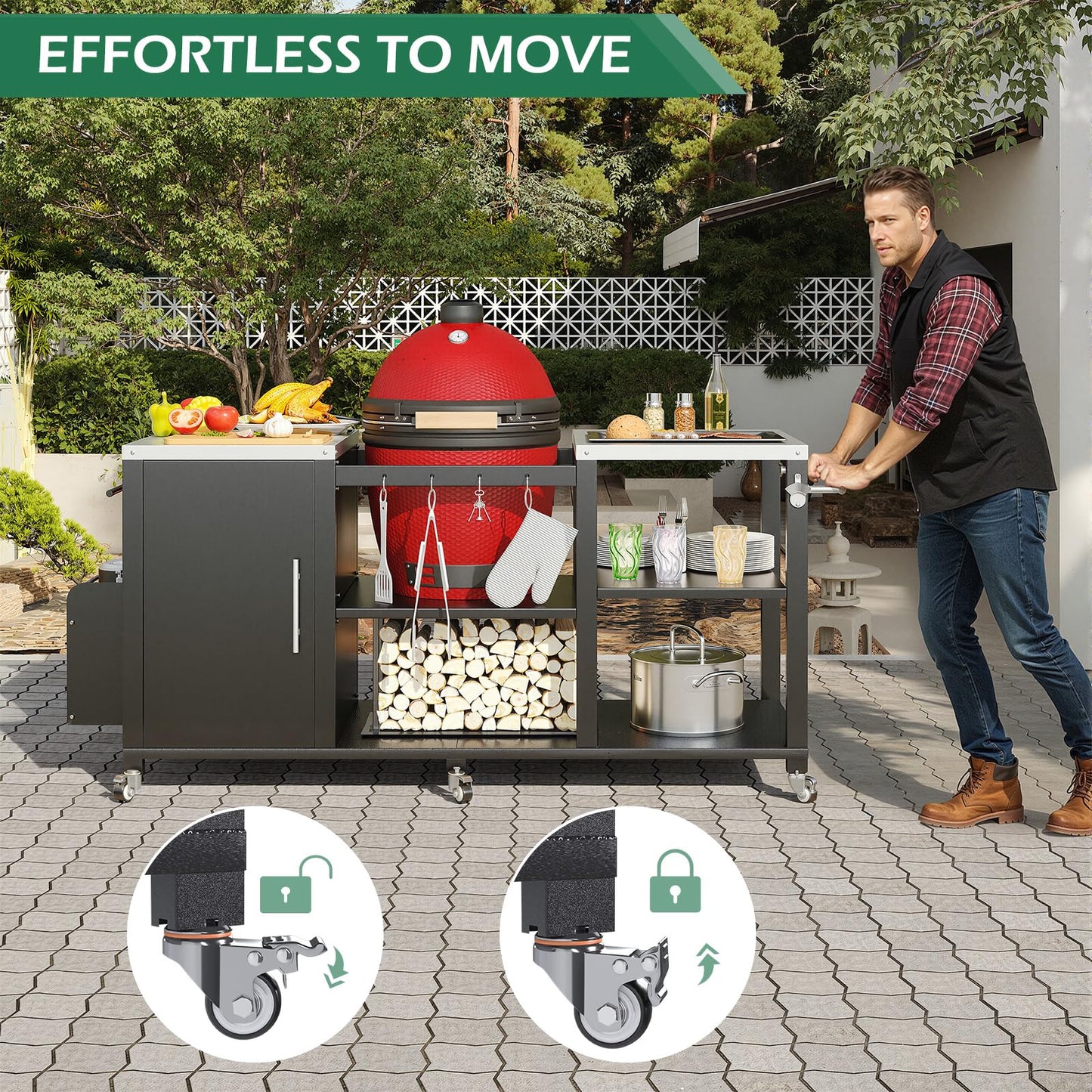 YODOLLA 69.7" Outdoor Grill Table Stainless Steel Grill Cart