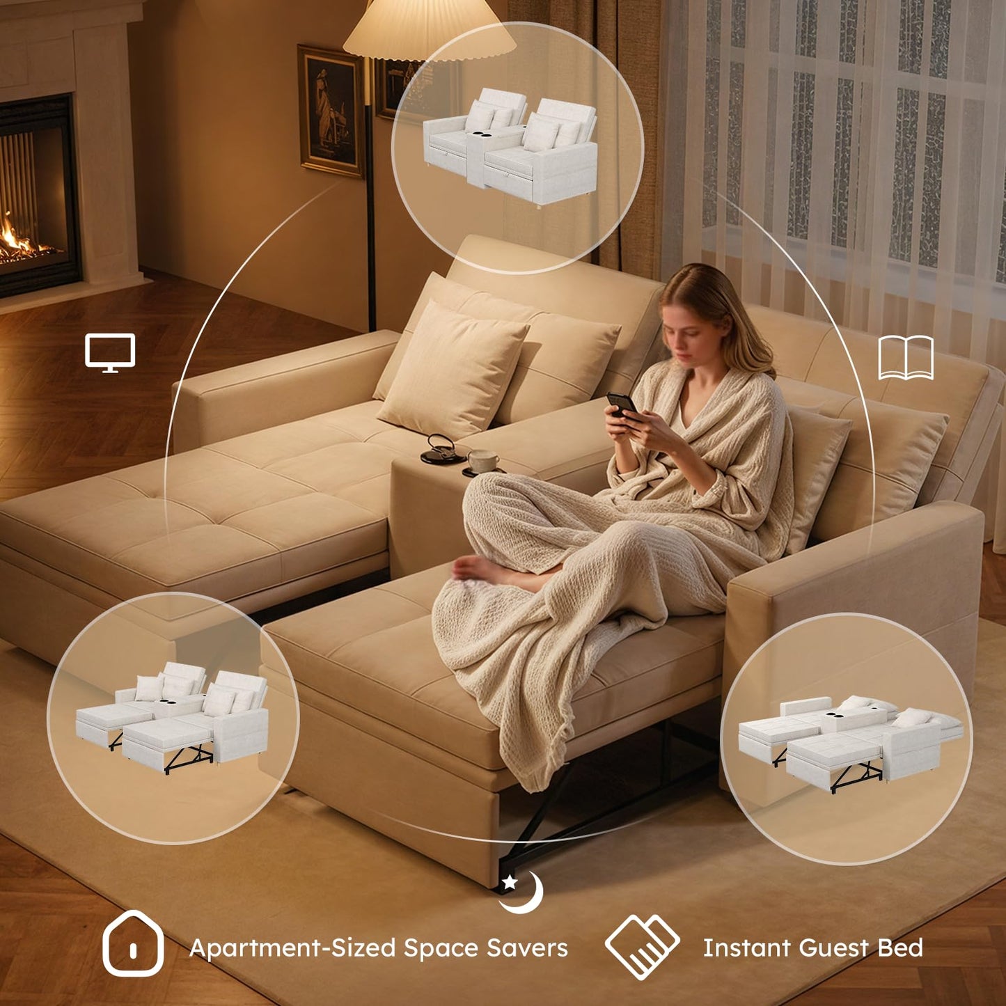 YODOLLA 75" Sleeper Chair, 3 in 1 Convertible Sleeper Sofa Bed