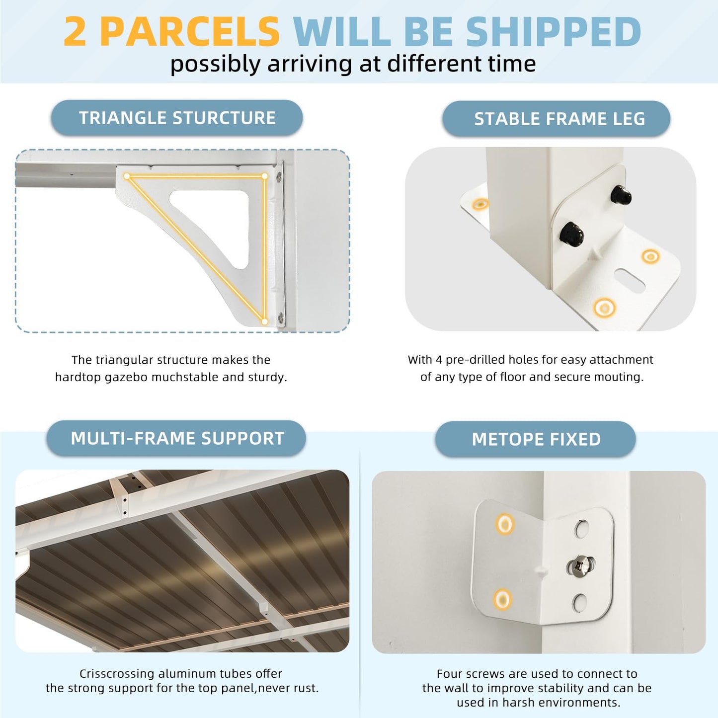 YODOLLA 16'x8' Wall Mounted Gazebos Pergola, White