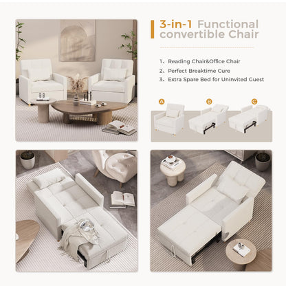 YODOLLA 3 in 1 Chair Bed Sleeper for Adults, Teddy White