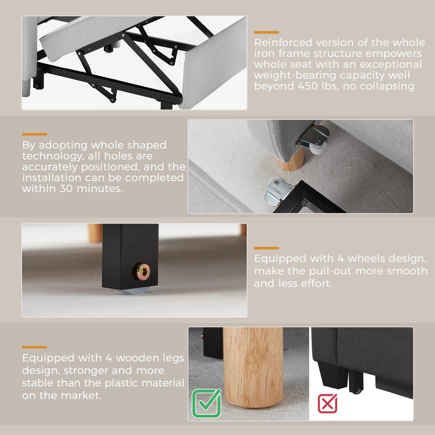 YODOLLA 36" Convertible Chair Bed, Gray