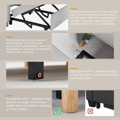 YODOLLA 36" Convertible Chair Bed, Gray