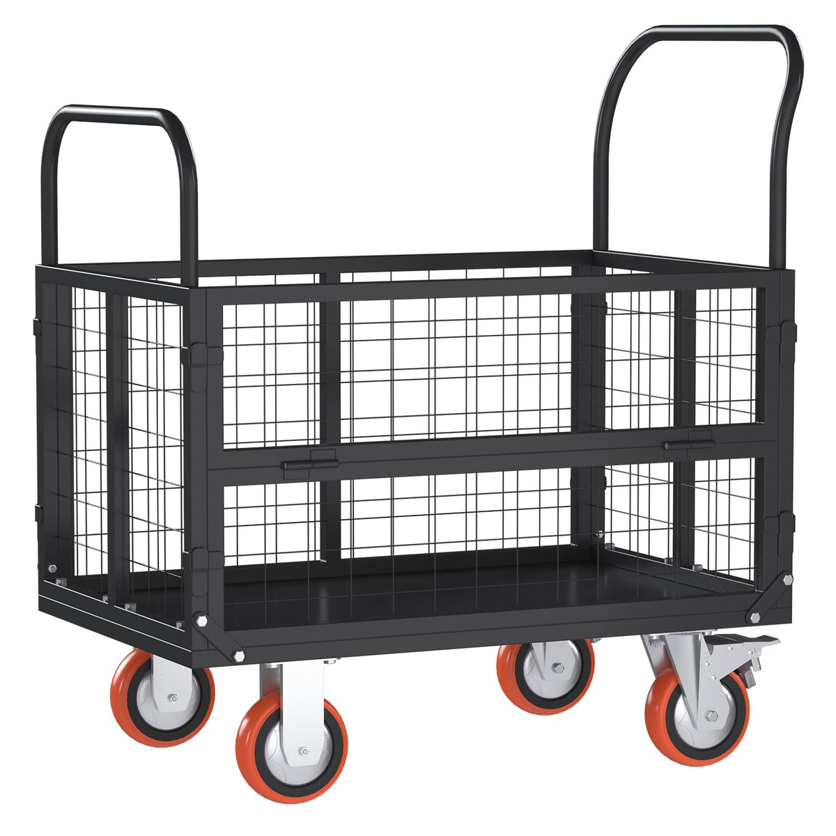 YODOLLA 6-in-1 Foldable Platform Truck Cart with Cage and Swivel Wheels