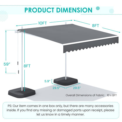 YODOLLA 10'x8' Awning Free Standing Retractable Awning with Weighted Base