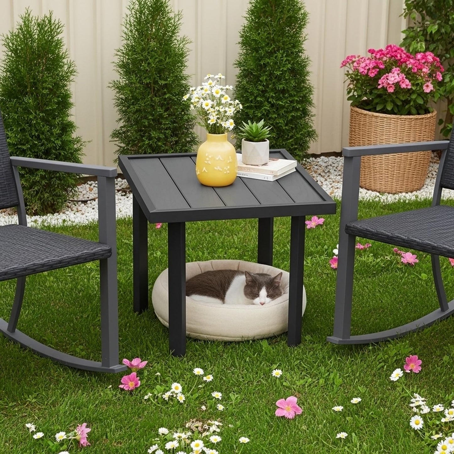 YODOLLA Square Outdoor Side Table Pool End Table, Metal  Easy Maintenance  (4pcs)