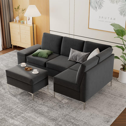 YODOLLA Sectional Couch with Ottoman Convertible Corner Couches with Armrest Storage