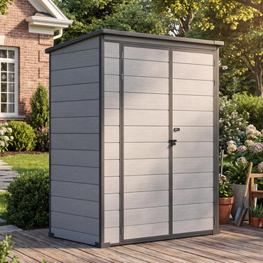 YODOLLA 3'x5' Resin Outdoor Storage Shed, Lean to Plastic Shed with Base