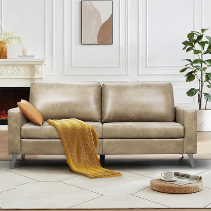 YODOLLA 79 Inch Sofa Couch for Living Room, Faux Leather, Beige