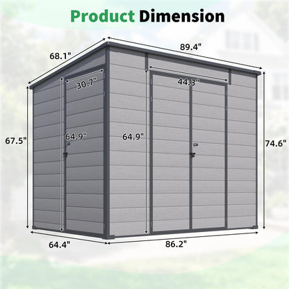 YODOLLA 6'x8' Outdoor Resin Storage Shed, Lean to Plastic Shed with Base