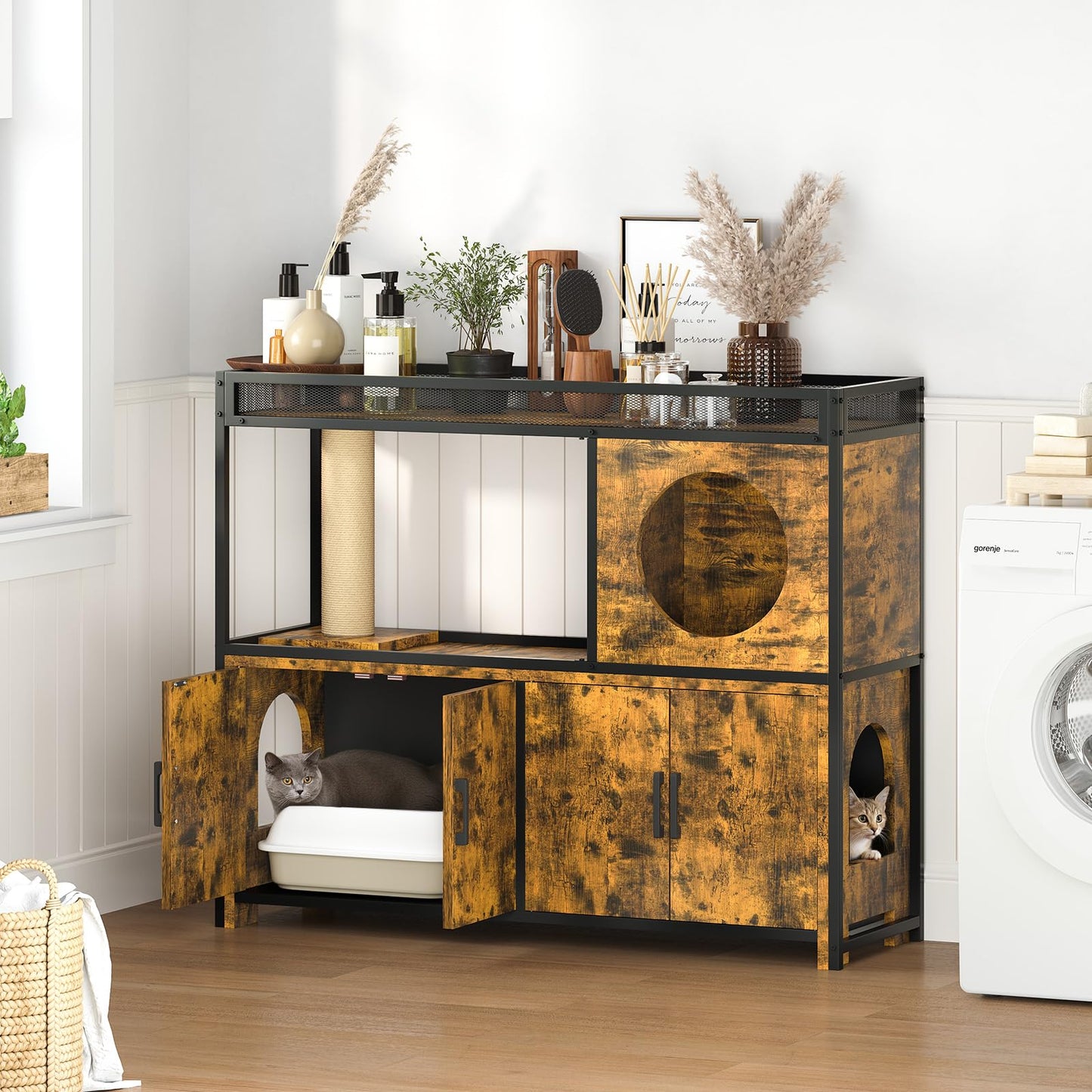 YODOLLA Cat Litter Box Enclosure with Scratching Post