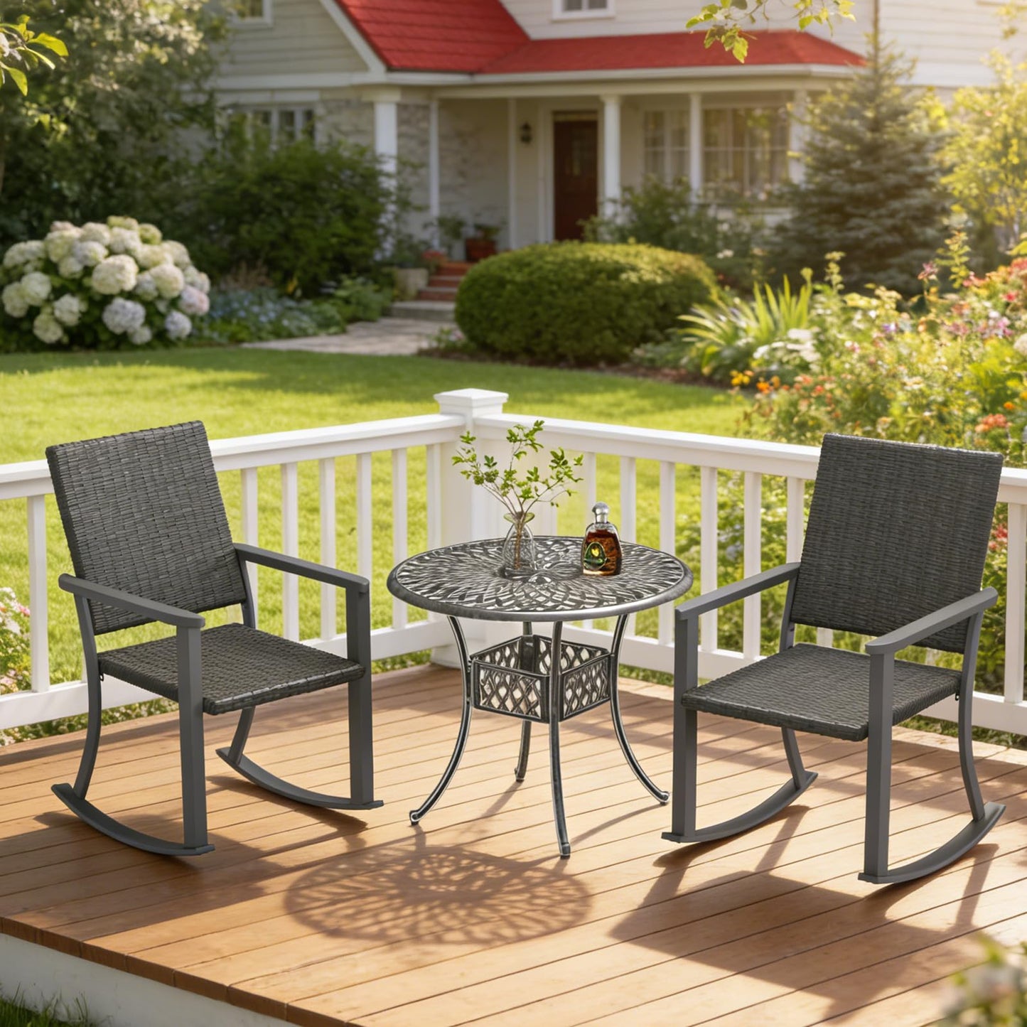 YODOLLA Outdoor Rattan Patio Chairs with Armrests and Metal Frame (1pcs)