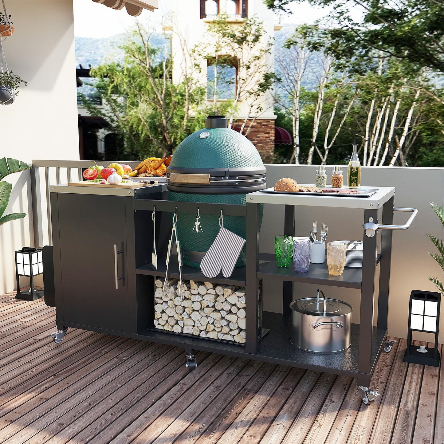 YODOLLA 69.7" Outdoor Grill Table Stainless Steel Grill Cart