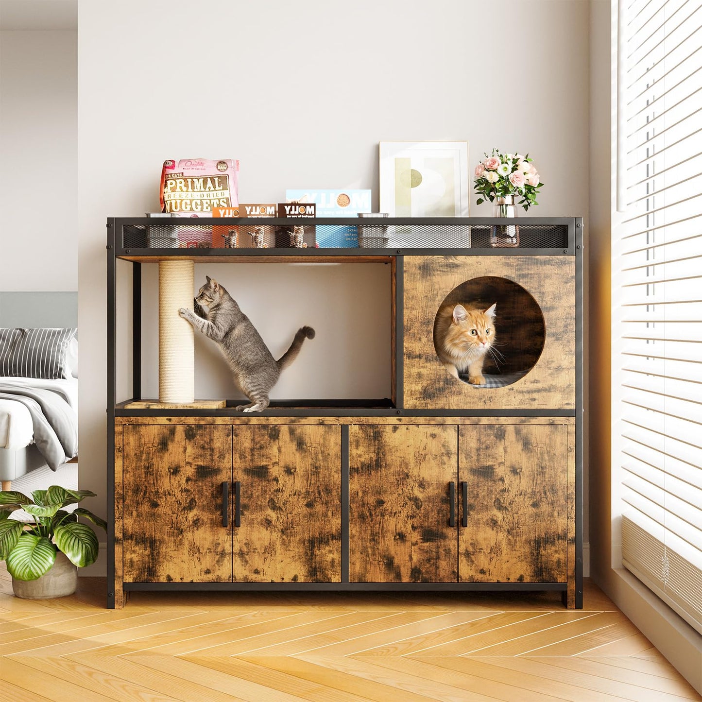 YODOLLA Cat Litter Box Enclosure with Scratching Post