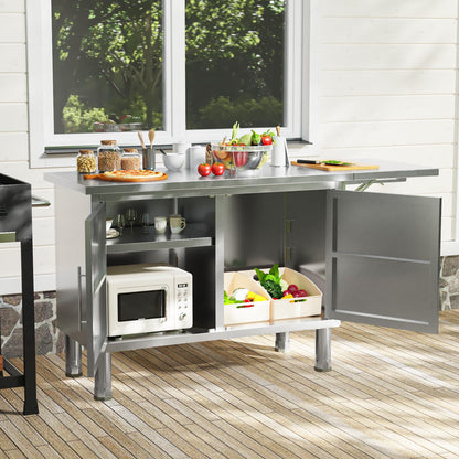 YODOLLA 57"x19.7" Stainless Steel Work Table Kitchen Cabinets with Extend Panel & Adjustable Shelf
