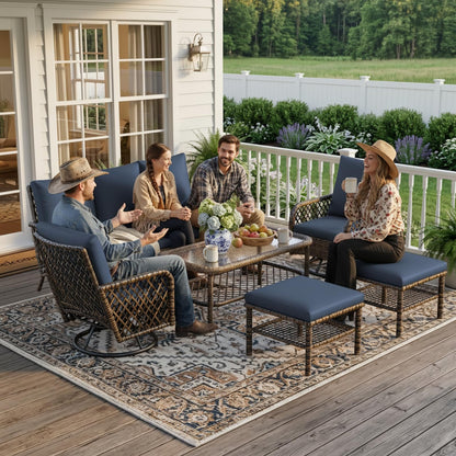 YODOLLA 6PCS Wicker Conversation Set Patio Furniture Set Outdoor Sectional Sofa Couch