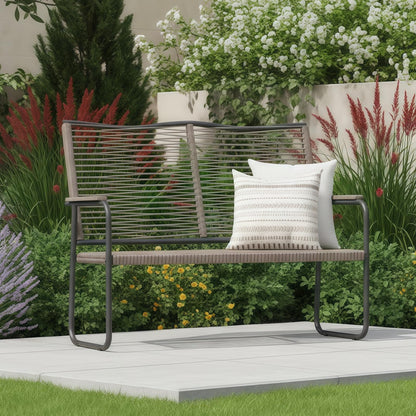 YODOLLA Outdoor Garden Bench, Weatherproof Wicker Patio Loveseat with Backrest Armrests