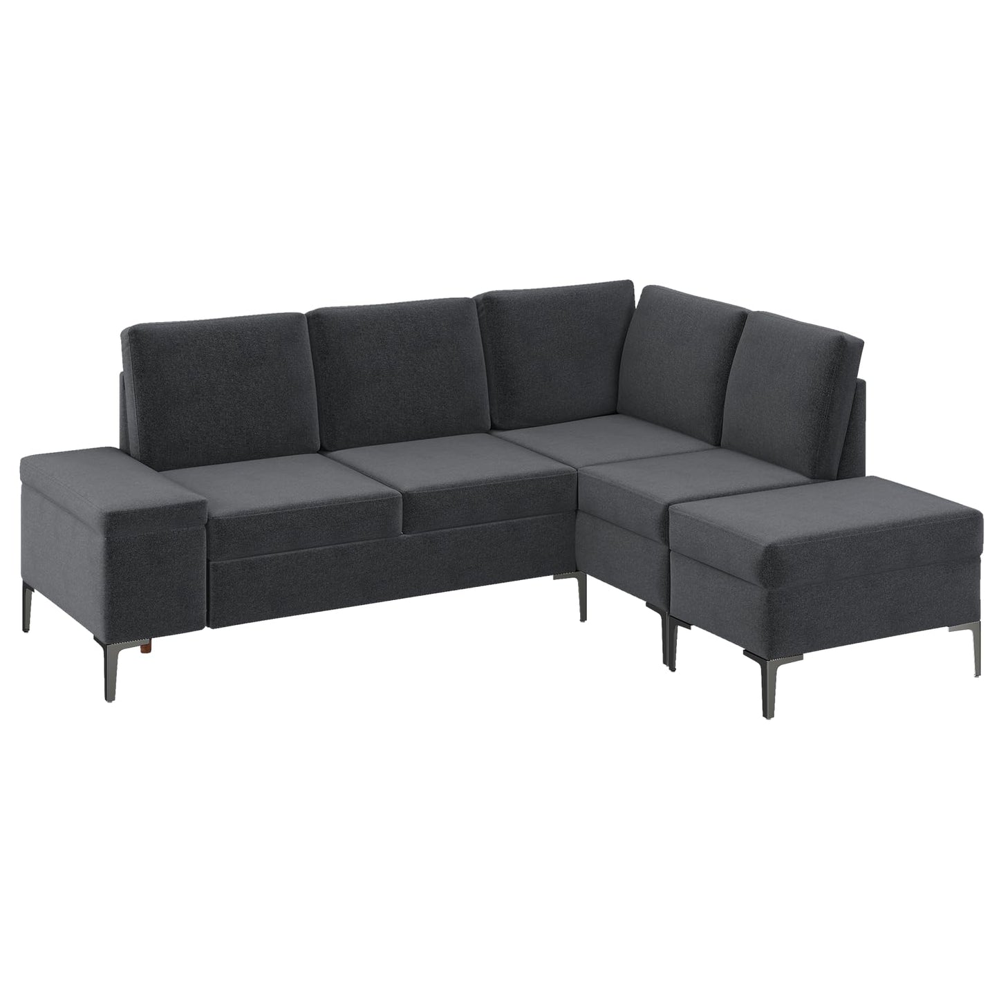 YODOLLA Sectional Couch with Ottoman Convertible Corner Couches with Armrest Storage